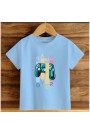 Çocuk Mavi Pamuklu Baskili T-shirt